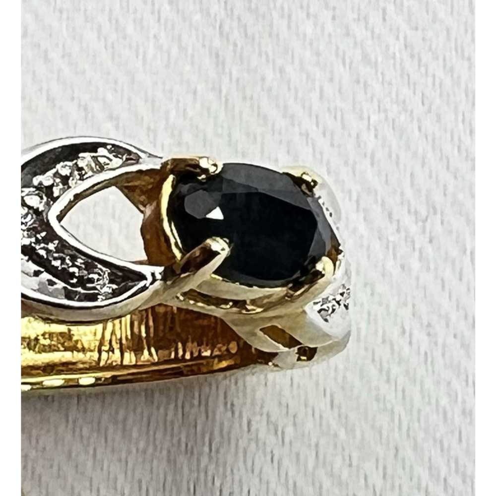 Vintage Sapphire CZ Earrings Gold Tone Omega Back Ornate Hoop - Picture 6 of 6